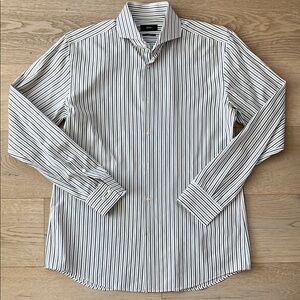 Hugo Boss Grey and White Slim Fit Striped Dress Shirt